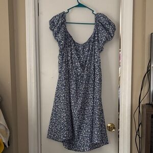SHEIN Blue Floral Puff-Sleeve Mini Dress